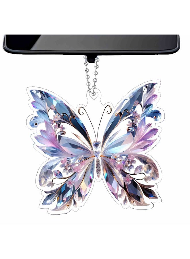 sunaeset Crystal Glass Butterfly Car Key Charm Mirror Hanging Ornaments Gift, Bling Acrylic Butterfly Car Accessories for Women, Rear View Mirror Charms Decoration Valentine's Day Hanging Interior - Image 1