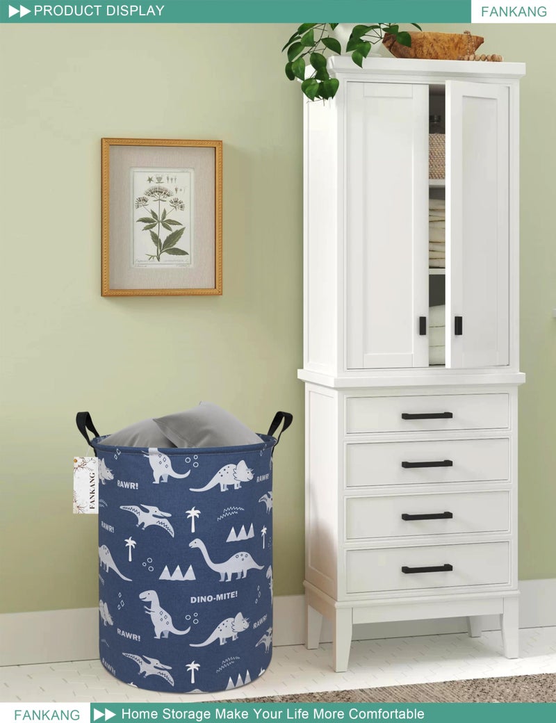 FANKANG Storage Basket, Nursery Hamper Canvas Laundry Basket Foldable with Waterproof PE Coating Large Storage Baskets for Kids Boys and Girls, Office, Bedroom, Clothes,Toys(Blue dinosaur) - Image 4