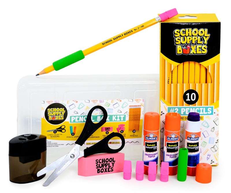 School Supply Boxes Back to School Supply Box Grades K-5 - School Supply Boxes - 32 Piece School Supplies Kit Includes Markers, Crayons, Pencils, Scissors, Folders, Glue Sticks, Notebook, and Composition Book - Image 3