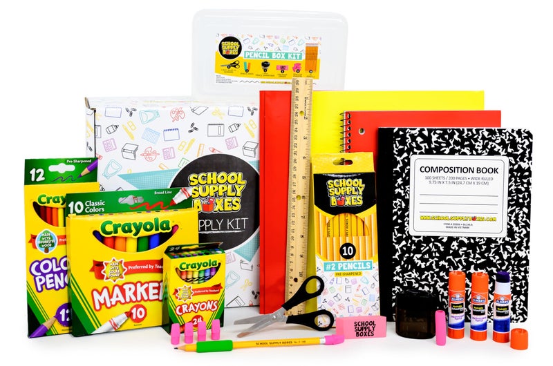 School Supply Boxes Back to School Supply Box Grades K-5 - School Supply Boxes - 32 Piece School Supplies Kit Includes Markers, Crayons, Pencils, Scissors, Folders, Glue Sticks, Notebook, and Composition Book - Image 2