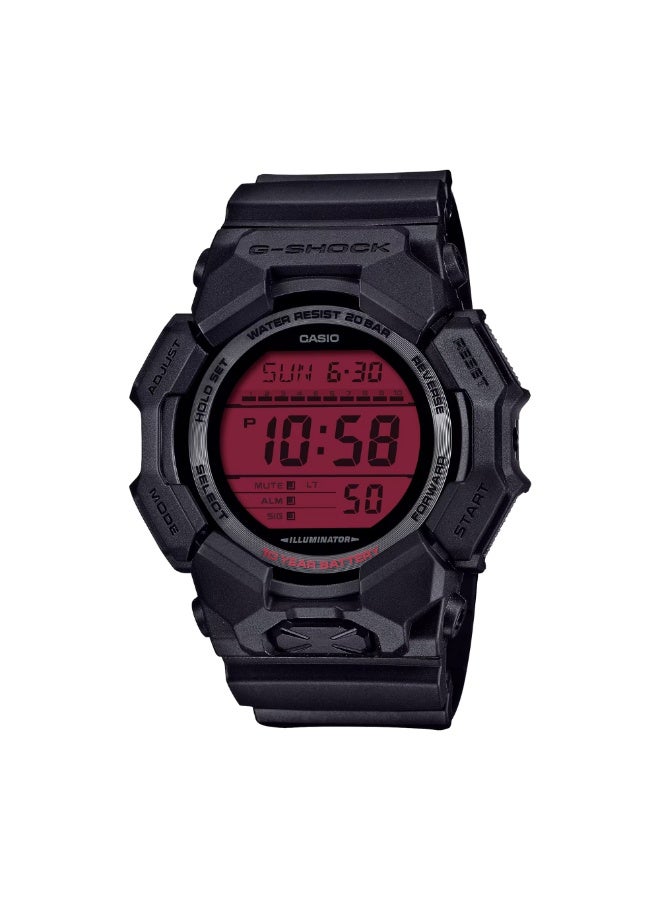 كاسيو جي-شوك GD-010BBR-1DR, ساعة رقمية, سوار وهيكل ريزن أسود, تفاصيل عرض حمراء, مقاومة للصدمات, مقاومة للماء 200 متر, إضاءة LED, توقيت عالمي, ساعة توقيت, مؤقت, 5 منبهات, تقويم تلقائي - Image 1