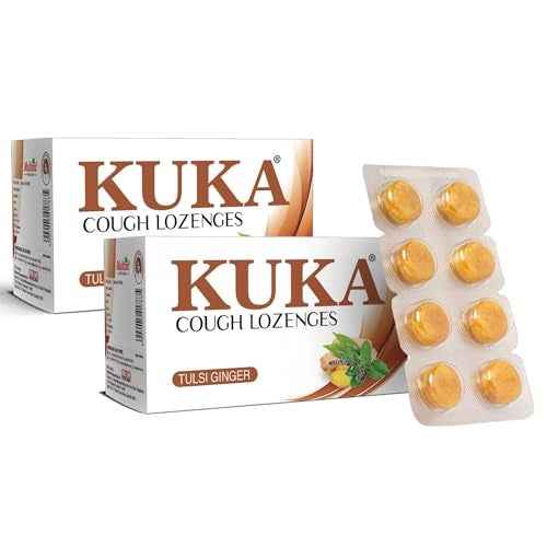 Multani Kuka Cough Lozenges | 8x6-Strip (Pack of 2) | Tulsi Ginger Drop | Quick Relief From Cough, Sore Throat & Throat Irritation | Ayurvedic Cough Relief Products (96 Lozenges) - Image 1