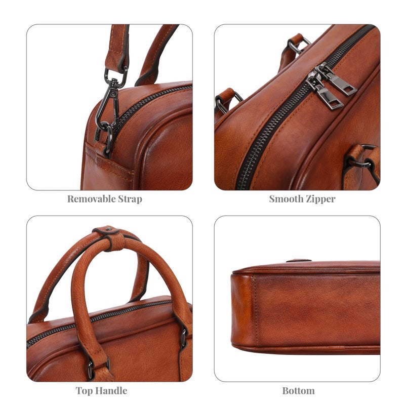 HESHE Genuine Leather Crossbody Bags for Women Boston Vintage Top Handle Purses for Ladies Barrel Satchel Handbags with Adjustable Shoulder Strap (Brown) - Image 5