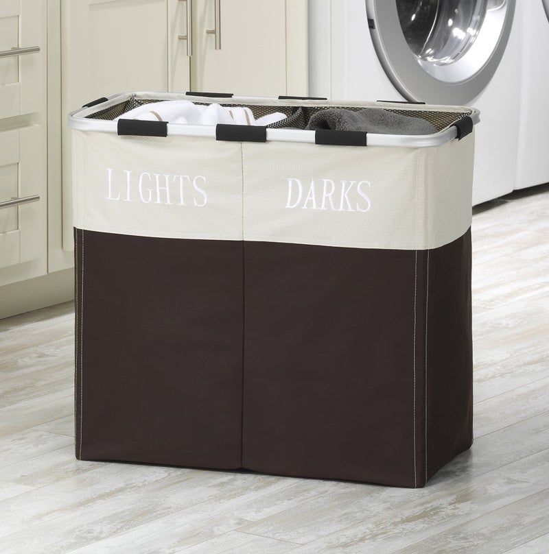 Whitmor Easycare Double Laundry Hamper - Lights and Darks Separator - Espresso - Image 2