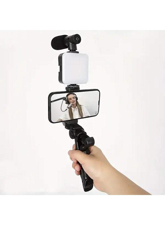 AY49 مجموعة ميكروفون بثلاث أزرار مع حامل هاتف وإضاءة LED - Image 2