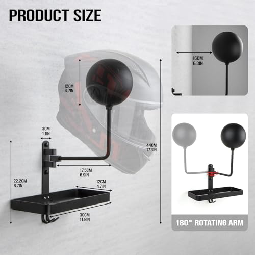 PUERSI Helmet Holder Wall Mount with Shlef, 180° Rotation Helmet Storage Rack for Motorcycle Bike Racing Outerwear Sports Gear Display - Image 4