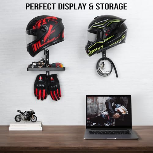 PUERSI Helmet Holder Wall Mount with Shlef, 180° Rotation Helmet Storage Rack for Motorcycle Bike Racing Outerwear Sports Gear Display - Image 5