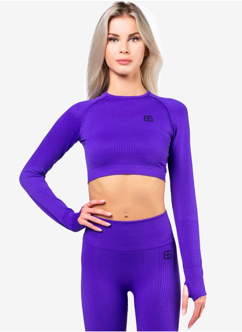 Nylon Long Sleeve Crop Top with Round Neck Women's Cropped T Shirt for Workout Yoga Running Exercise Purple Color - pzsku/ZD03109BACAAA3D6F7221Z/45/_/1688140594/ab642ca3-c24a-4f22-873e-70d9d723de53