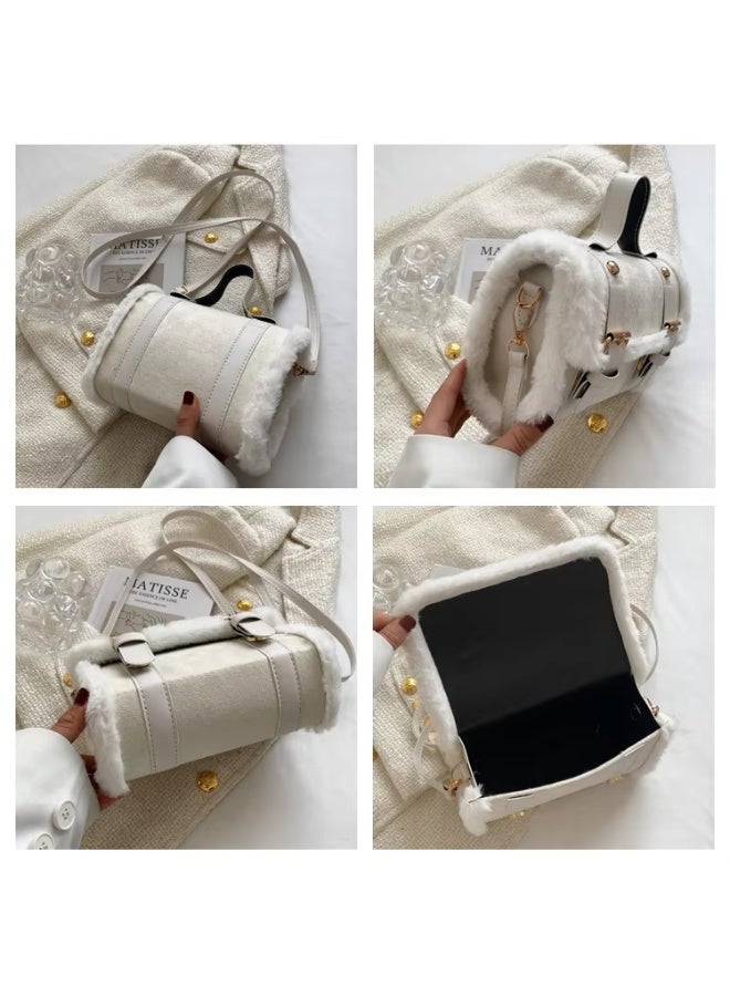 عرب شنطة كروس بودي نسائية شامواه مبطنة أنيقة – حقيبة كاجوال بحزام كتف قابل للإزالة (أبيض) - Image 2