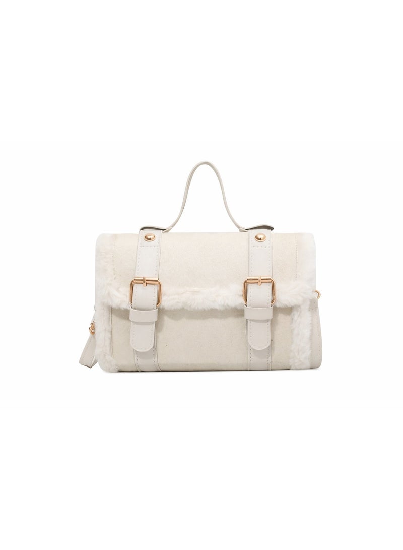 عرب شنطة كروس بودي نسائية شامواه مبطنة أنيقة – حقيبة كاجوال بحزام كتف قابل للإزالة (أبيض) - Image 1