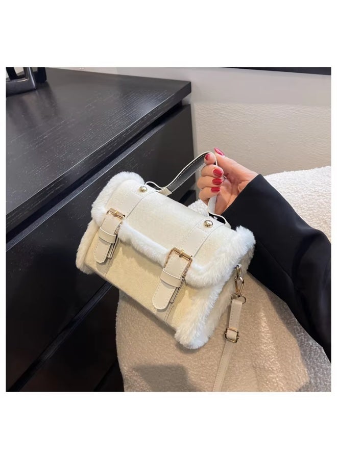 عرب شنطة كروس بودي نسائية شامواه مبطنة أنيقة – حقيبة كاجوال بحزام كتف قابل للإزالة (أبيض) - Image 5