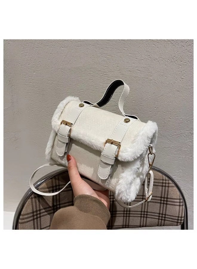 عرب شنطة كروس بودي نسائية شامواه مبطنة أنيقة – حقيبة كاجوال بحزام كتف قابل للإزالة (أبيض) - Image 4