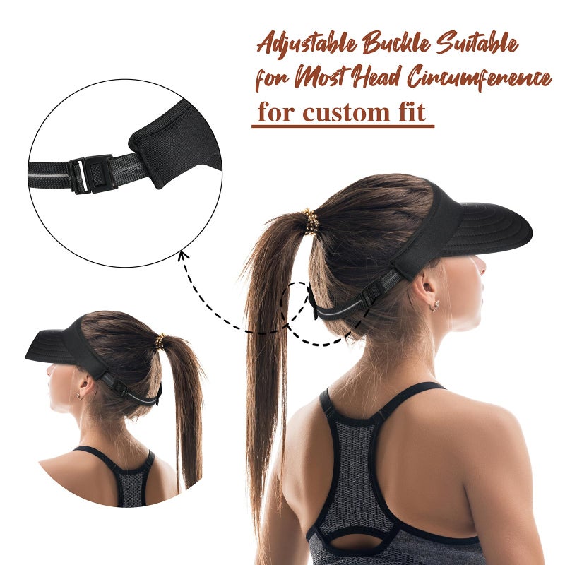 Pleneal Sun Hats for Women - Wide Brim Sun Visor Hat for Women, UPF50+ Lightweight Foldable Ponytail Sports Cap Black - Image 5