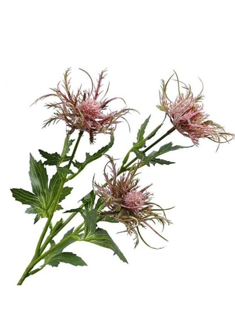 KASTWAVE Artificial Thistle Flowers Bouquet, Silk Fake Flower Plants for Home Decor, Garden Wedding, Office, Prom Party, Nursery Decor, 5 Branch Artificial Thistle Flowers Bouquet - Image 2