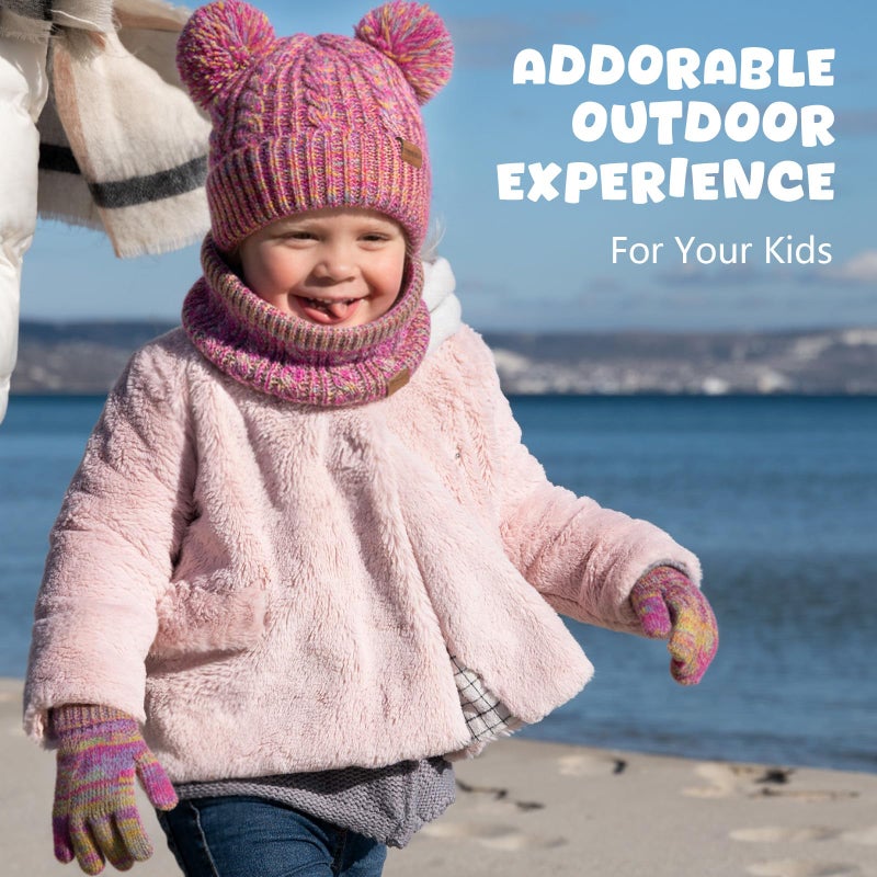 HONGTEYA Kids Winter Hat Gloves Scarf Set (Rainbow Mix, 3-8 Years) - Image 2
