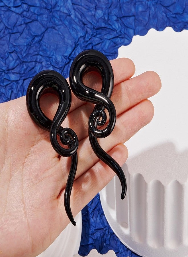 Qmcandy 2pcs Glass Spiral Tapers Plugs Twist Stretchers Earrings Stretching Piercings Jewelry Gauges 14mm, black - Image 3