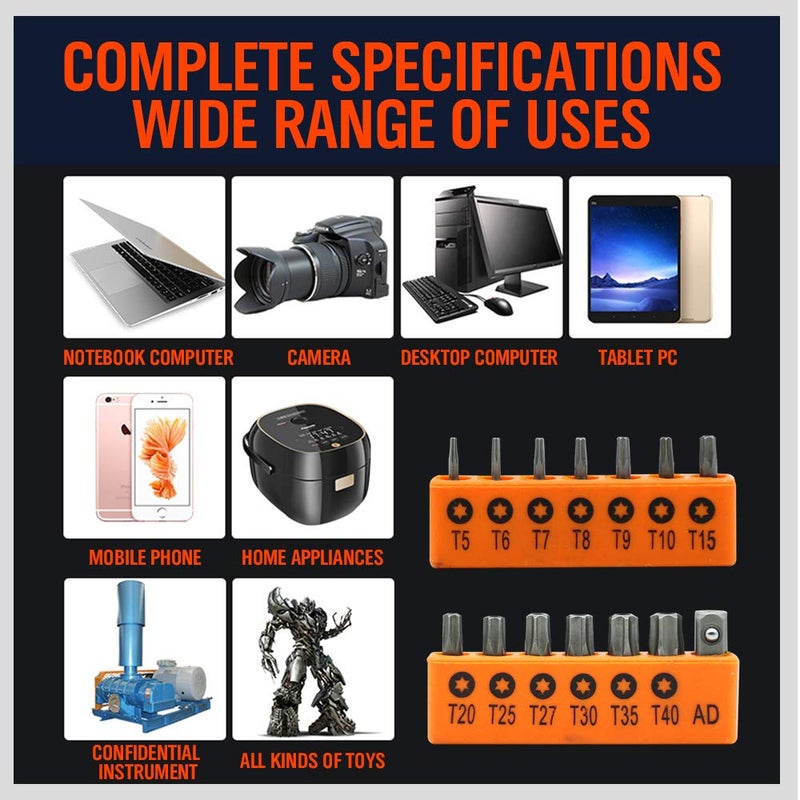 HORUSDY مجموعة رؤوس نجمة مقاومة للعبث من HORUSDY مكونة من 14 قطعة، فولاذ سبيكة S2، مجموعة رؤوس توركس أمان T5 - T40 - Image 4