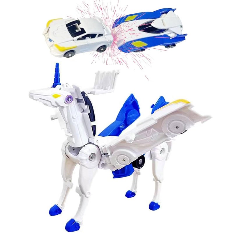 liluwushe Unicorn Collision Transforming Cars Toy 2 in 1 Magnetic Cars Collision Transform into Unicorn Toy for Boys Girls Age 312 Magnetic robo car Set Party Gift for Birthday ChristmasBlue - Image 3