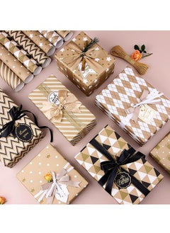 KASTWAVE Gift Wrapping Paper, Happy Birthday Wrapping Paper, 8 Sheets Brown Wrapping Paper with Stickers Paper Rope, Kraft Wrapping Paper for Birthday Graduation All Occasion for Men Women Boys Girls, 50X70CM  - Image 4