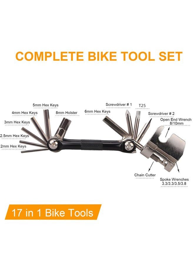 VJK 17 in 1 Bike Multi Tool Kit with Chain Breaker Ergonomic and Lightweight MTB Bike Repair Kit Motorcycle Accessories Stainless Steel - Image 2