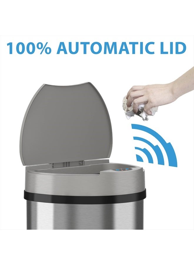 iTouchless 13 Gallon Kitchen Trash Can with Odor Control System, Stainless Steel Extra-Wide Opening Touchless Automatic Garbage Bin, Brshed Silver, Semi Round, Sensor - Image 2