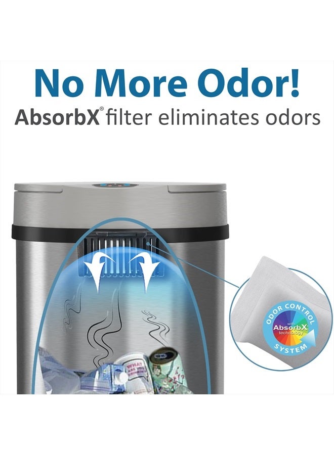 iTouchless 13 Gallon Kitchen Trash Can with Odor Control System, Stainless Steel Extra-Wide Opening Touchless Automatic Garbage Bin, Brshed Silver, Semi Round, Sensor - Image 4