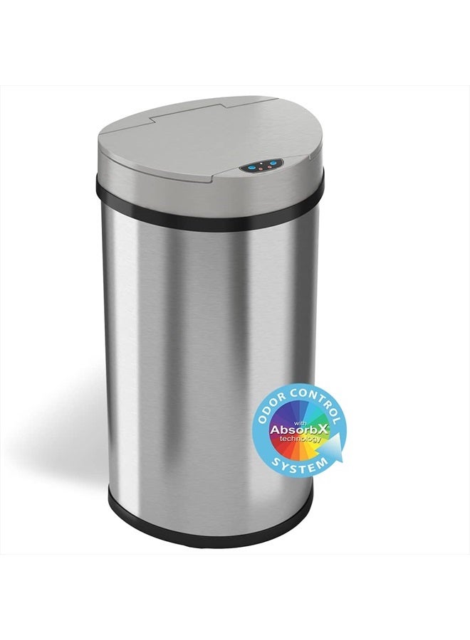 iTouchless 13 Gallon Kitchen Trash Can with Odor Control System, Stainless Steel Extra-Wide Opening Touchless Automatic Garbage Bin, Brshed Silver, Semi Round, Sensor - Image 1