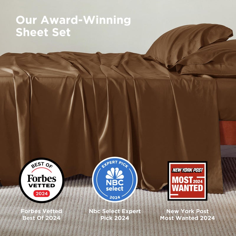 Bedsure Queen Sheet Set, Rayon Derived from Bamboo, Cooling Sheets, PureWoven, Breathable & Soft, Deep Pocket Up to 16 Inches, Hotel Luxury Silky Bedding for Hot Sleepers, Brown - Image 2