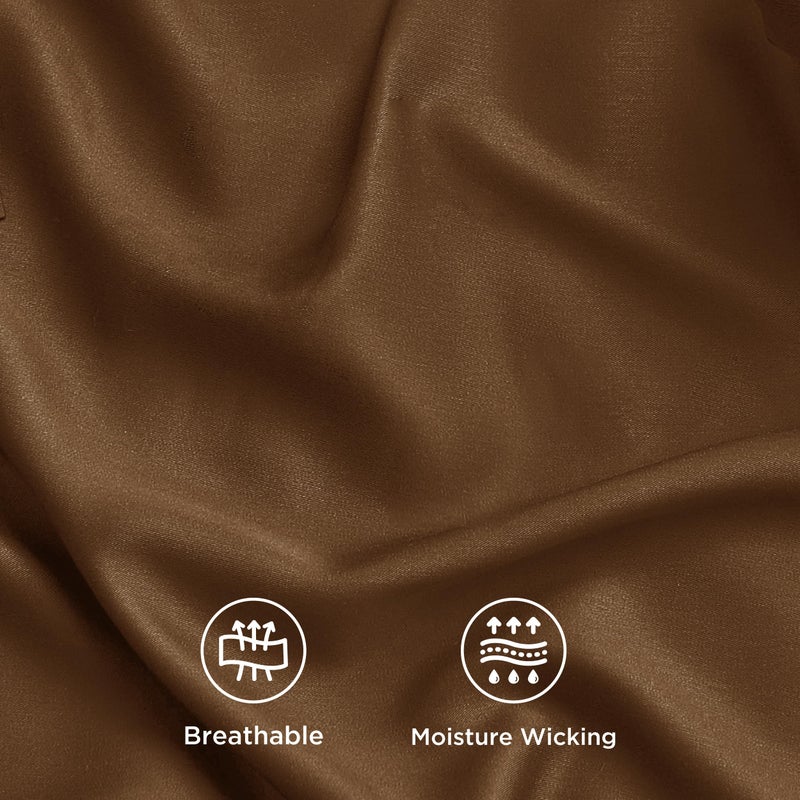 Bedsure Queen Sheet Set, Rayon Derived from Bamboo, Cooling Sheets, PureWoven, Breathable & Soft, Deep Pocket Up to 16 Inches, Hotel Luxury Silky Bedding for Hot Sleepers, Brown - Image 4