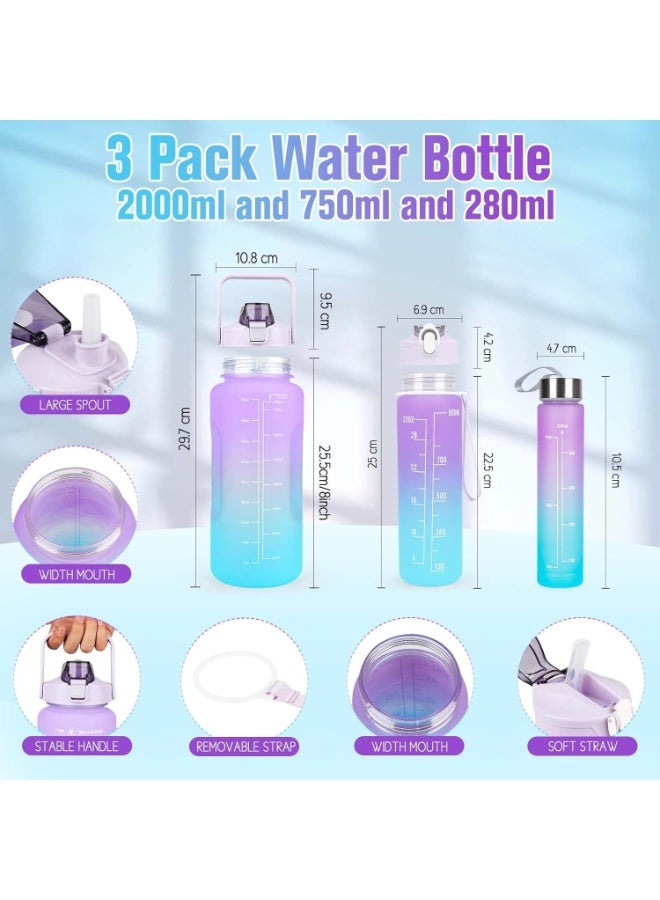 3pcs Leakproof Portable Plastic Sports Water Bottles Set for Camping, Cycling, School, (2L/900ml/300ml) -Multicolour - Image 3