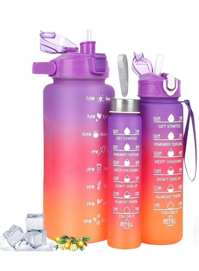 3pcs Leakproof Portable Plastic Sports Water Bottles Set for Camping, Cycling, School, (2L/900ml/300ml) -Multicolour - Image 1