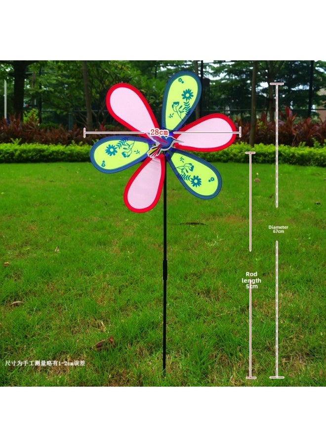 Hot Sale Sequins Sunflower Children Windmill Plastic Handheld Sunflower Windmill Black Edge Eight Color Outdoor Toys Wholesale-Color:Single Layer Hummingbird/buckle Has Traces  - Image 1