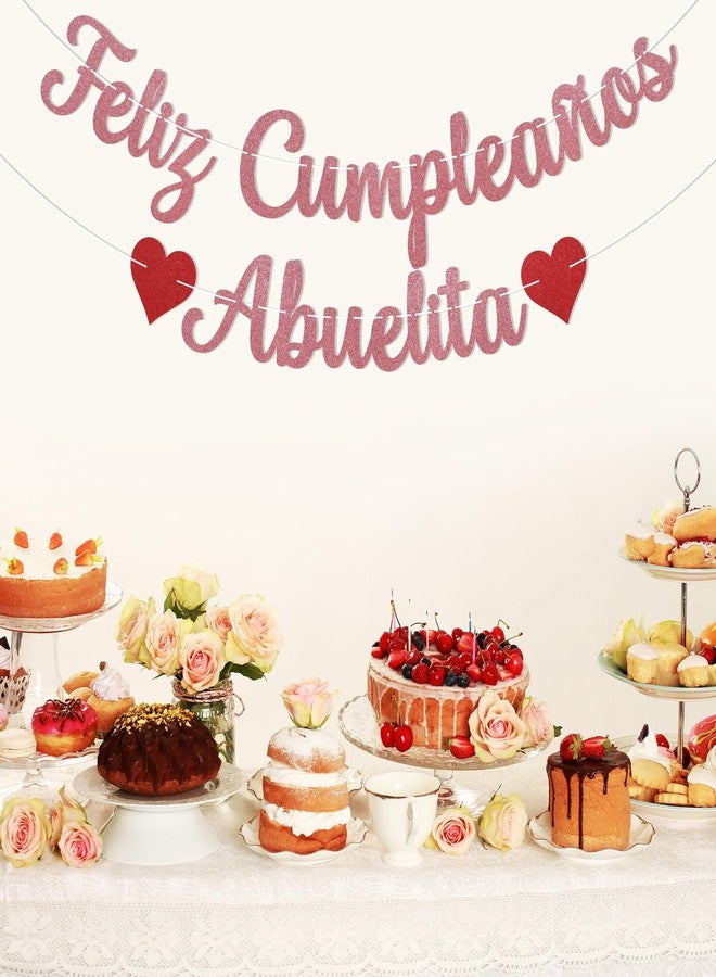 Ramciyo Feliz Cumpleaños Abuelita Banner - Spanish Happy Birthday Grandma Banner, Grandma Birthday Party Decorations Rose Gold Glitter - Image 4