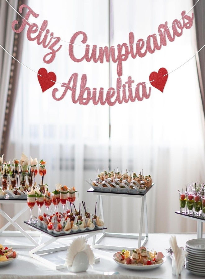 Ramciyo Feliz Cumpleaños Abuelita Banner - Spanish Happy Birthday Grandma Banner, Grandma Birthday Party Decorations Rose Gold Glitter - Image 5