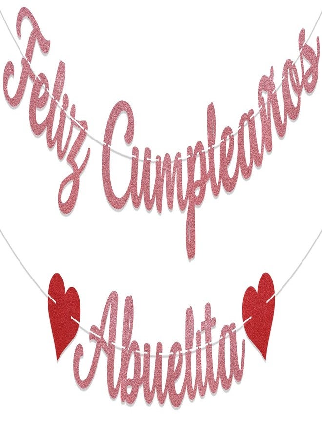 Ramciyo Feliz Cumpleaños Abuelita Banner - Spanish Happy Birthday Grandma Banner, Grandma Birthday Party Decorations Rose Gold Glitter - Image 1