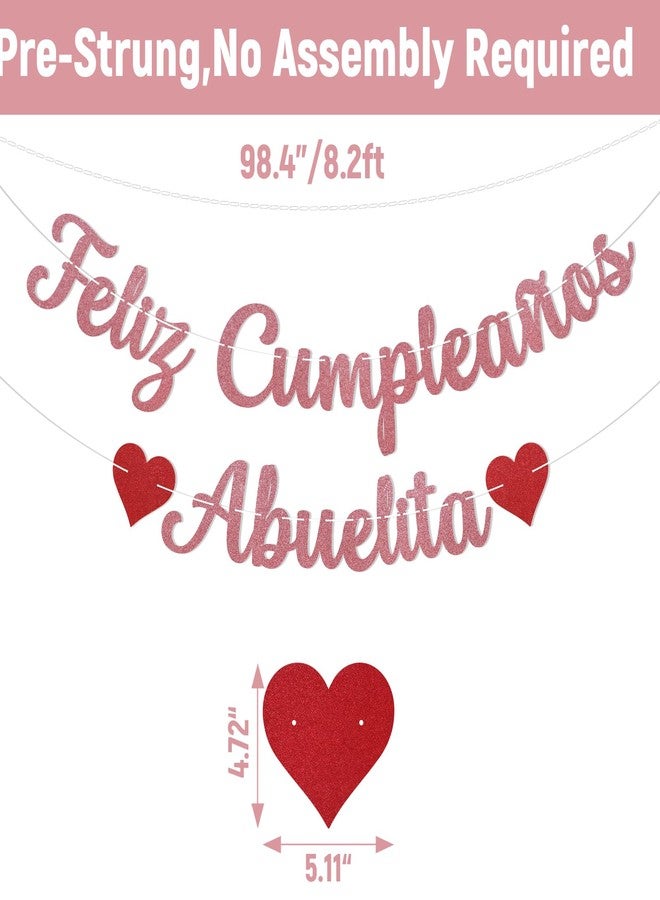 Ramciyo Feliz Cumpleaños Abuelita Banner - Spanish Happy Birthday Grandma Banner, Grandma Birthday Party Decorations Rose Gold Glitter - Image 2