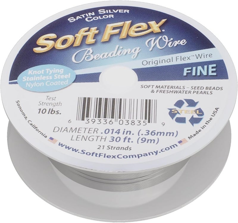 Soft Flex 21 Strand Beading Wire - Fine 0.14 Diameter - 30 Feet Design Wire - Satin Silver - Image 1