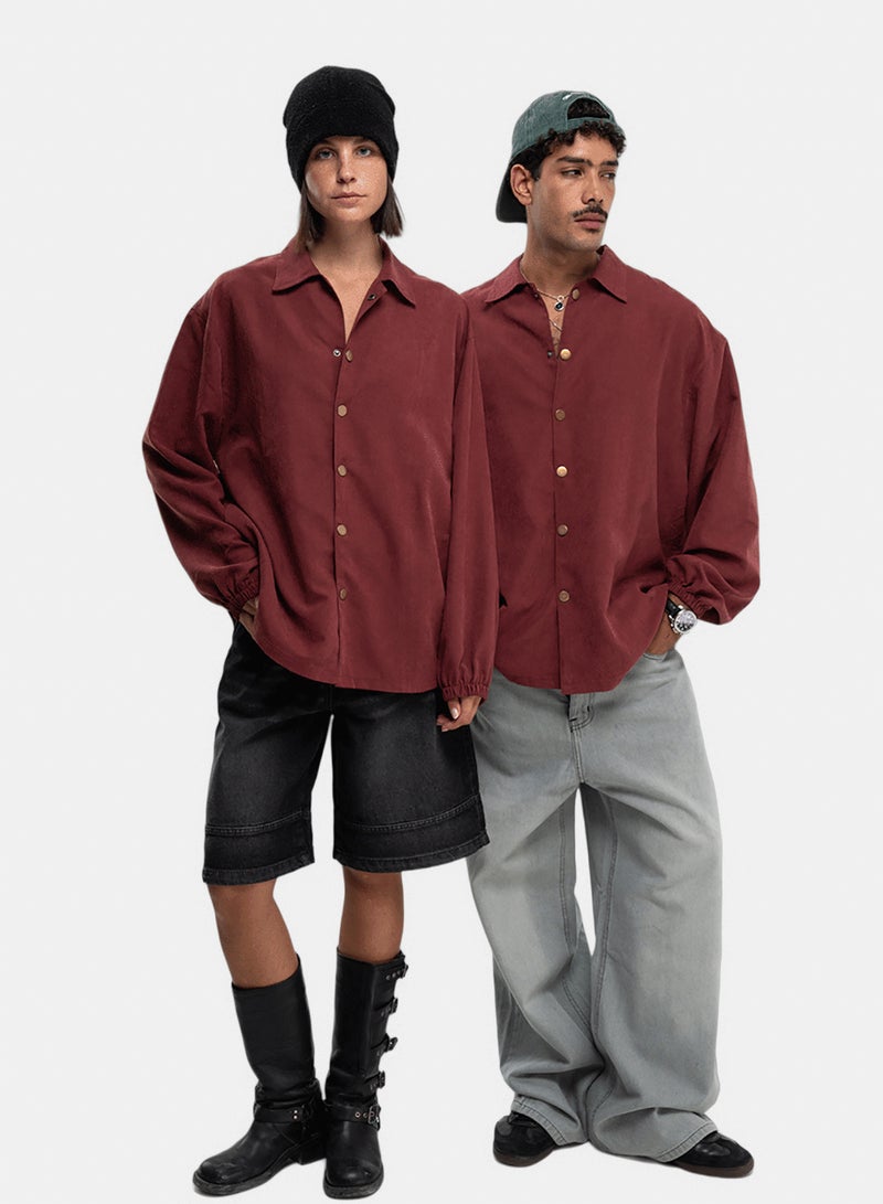In Your Shoe Burgundy Oversized Textured Windbreaker - Image 2