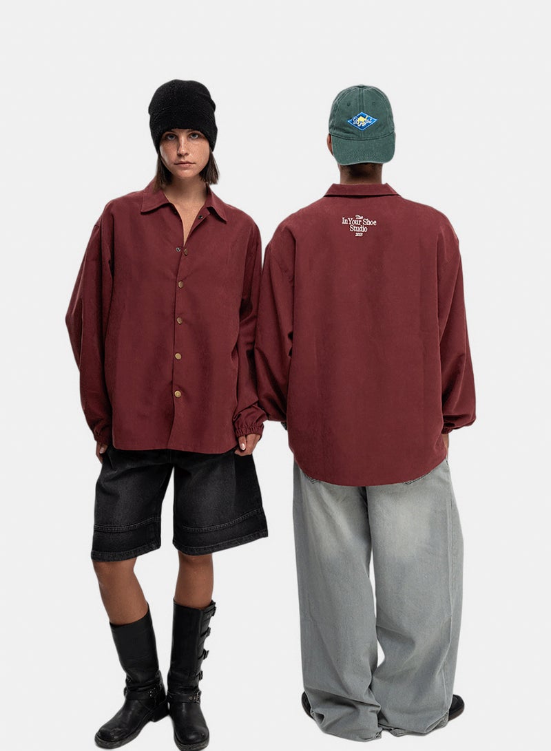 In Your Shoe Burgundy Oversized Textured Windbreaker - Image 1