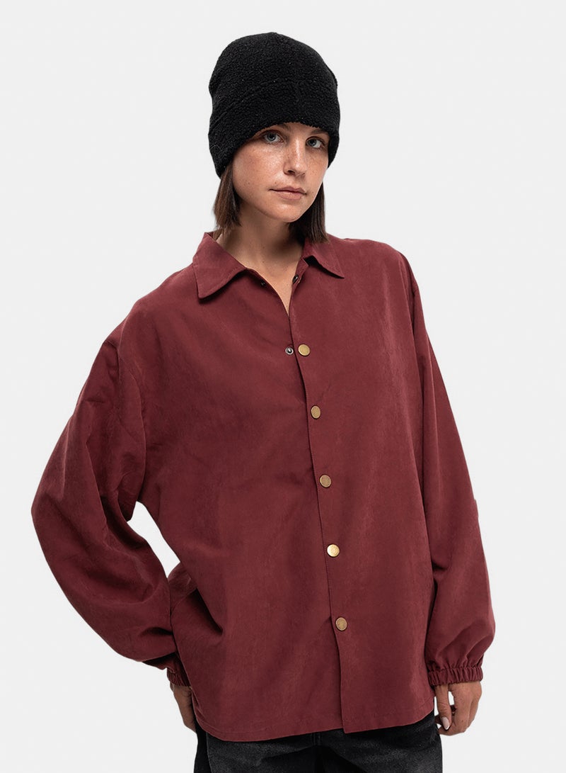 In Your Shoe Burgundy Oversized Textured Windbreaker - Image 4