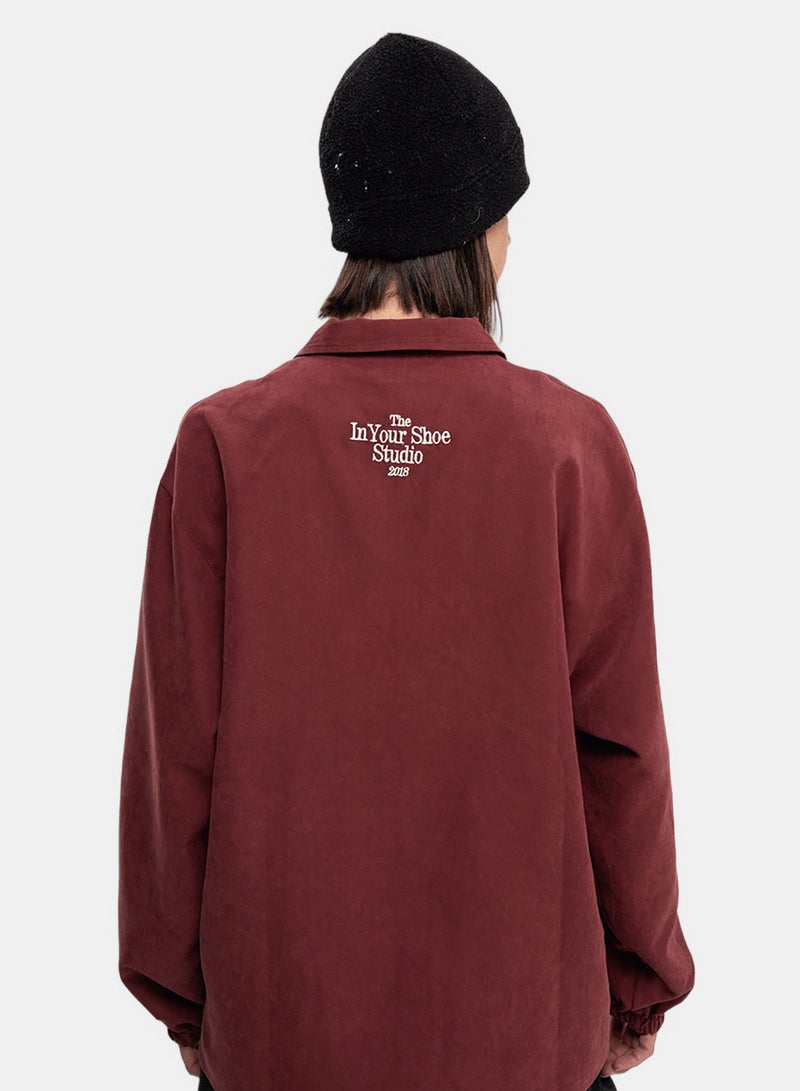 In Your Shoe Burgundy Oversized Textured Windbreaker - Image 3