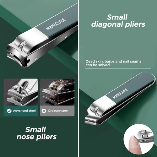 Simois 10 in 1 Nail Clipper Set, Manicure Pedicure Tools Kit with Fingernail & Toenail Clippers, Nail File, Portable Travel Grooming Kit for Men & Women with Leather Case (Pack of 1, Dark Green) - Image 5