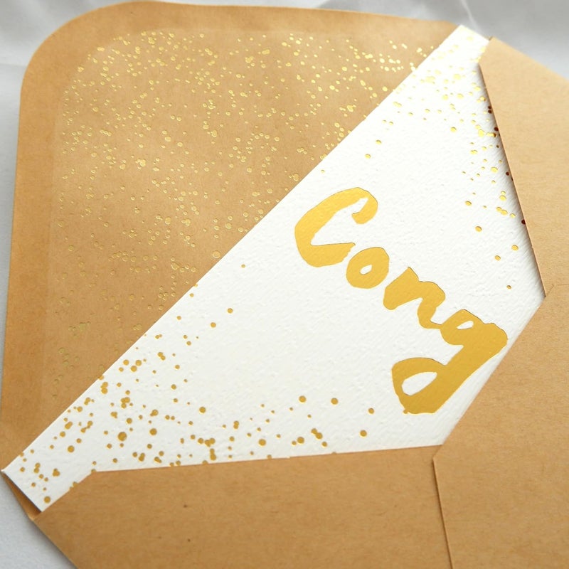 CHRIZ.Z Congrats Card - Single Congratulations Greeting Card on White Background Textured Paper With Gold Foil Glitter Envelope - 5" x 7" - Blank Inside - Image 3