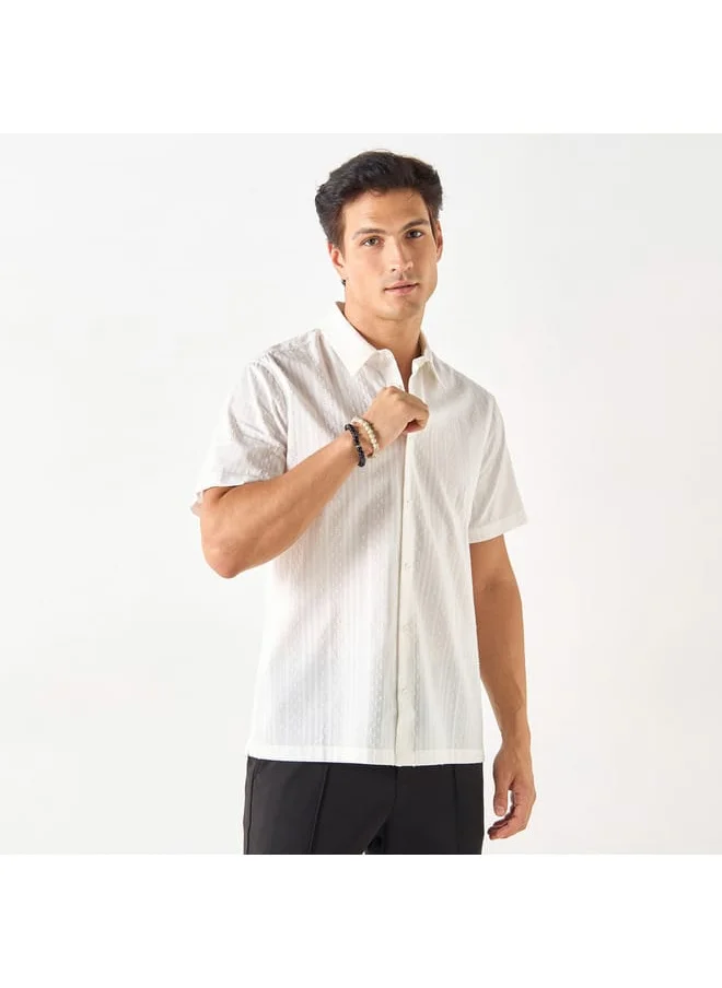 Iconic Iconic Textured Shirt with Spread Collar and Short Sleeves