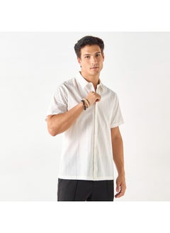 Iconic Iconic Textured Shirt with Spread Collar and Short Sleeves  - Image 1