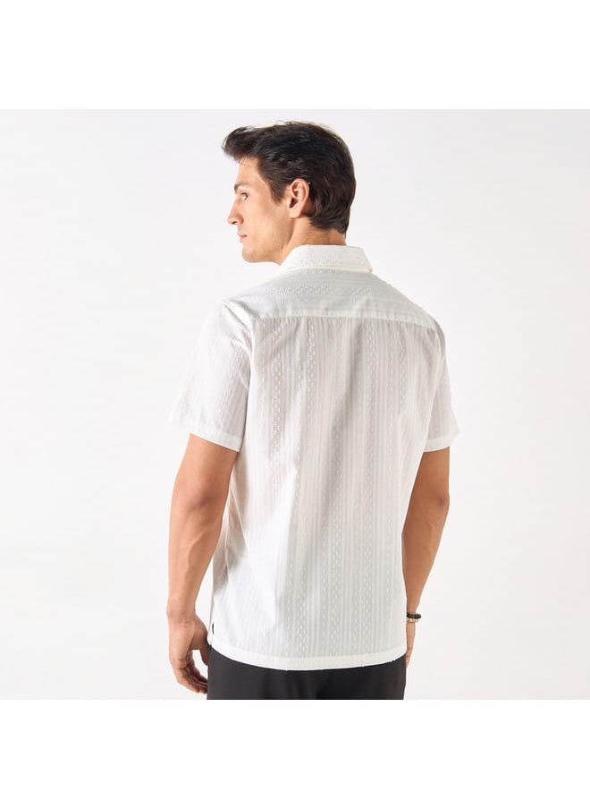 Iconic Iconic Textured Shirt with Spread Collar and Short Sleeves  - Image 3