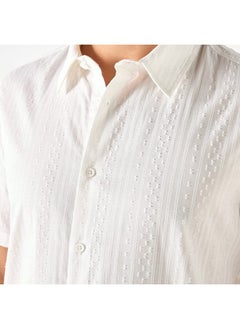 Iconic Iconic Textured Shirt with Spread Collar and Short Sleeves  - Image 4