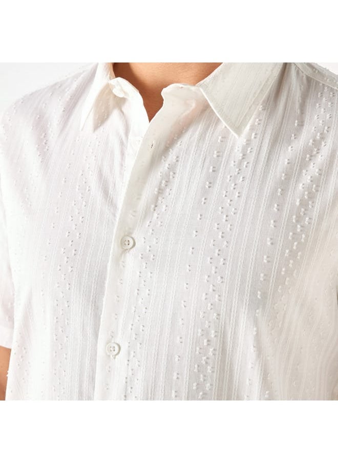 Iconic Iconic Textured Shirt with Spread Collar and Short Sleeves  - Image 4