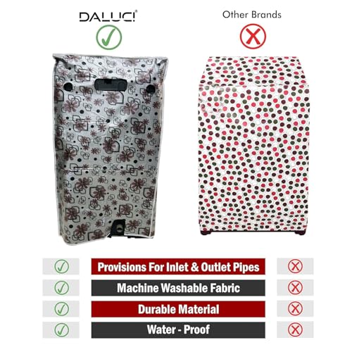 DALUCI Washing Machine Cover for Samsung Top Load Back Panel – Fits 6.2 Kg, 6.5 Kg, 7 Kg, 7.5 Kg Fully Automatic Washing Machines – Waterproof & Dustproof – Grey, Black & Pink – 55x55x92 cm - Image 4