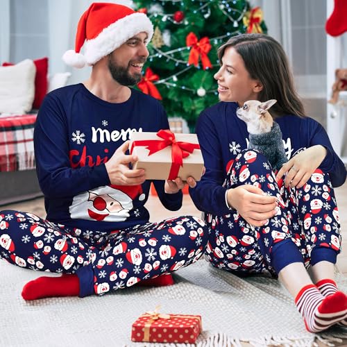 Tphon Christmas Couple Pajamas Sets Holiday Sleepwear Matching Christmas Pjs Long SleeveMen02 navy blueMediu - Image 3